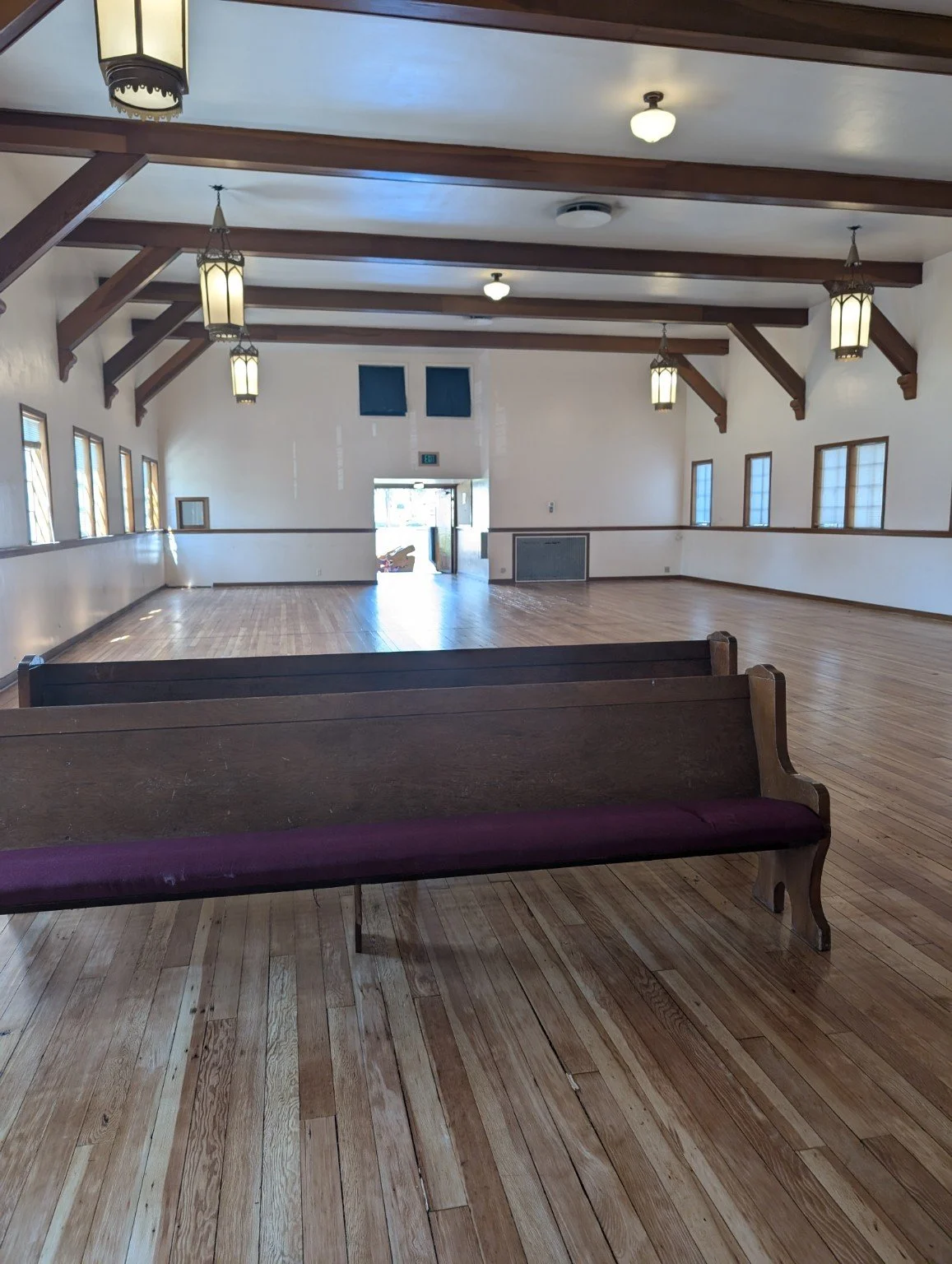 Church hardwood restoration — another view of the restored floor.