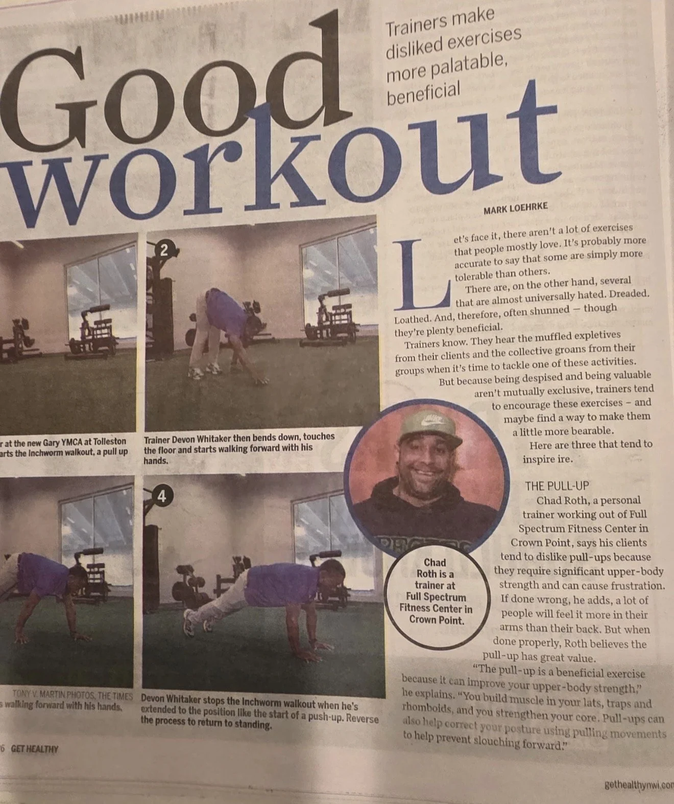 Chad Roth, Personal Trainer, in the Local NWI Times newspaper.