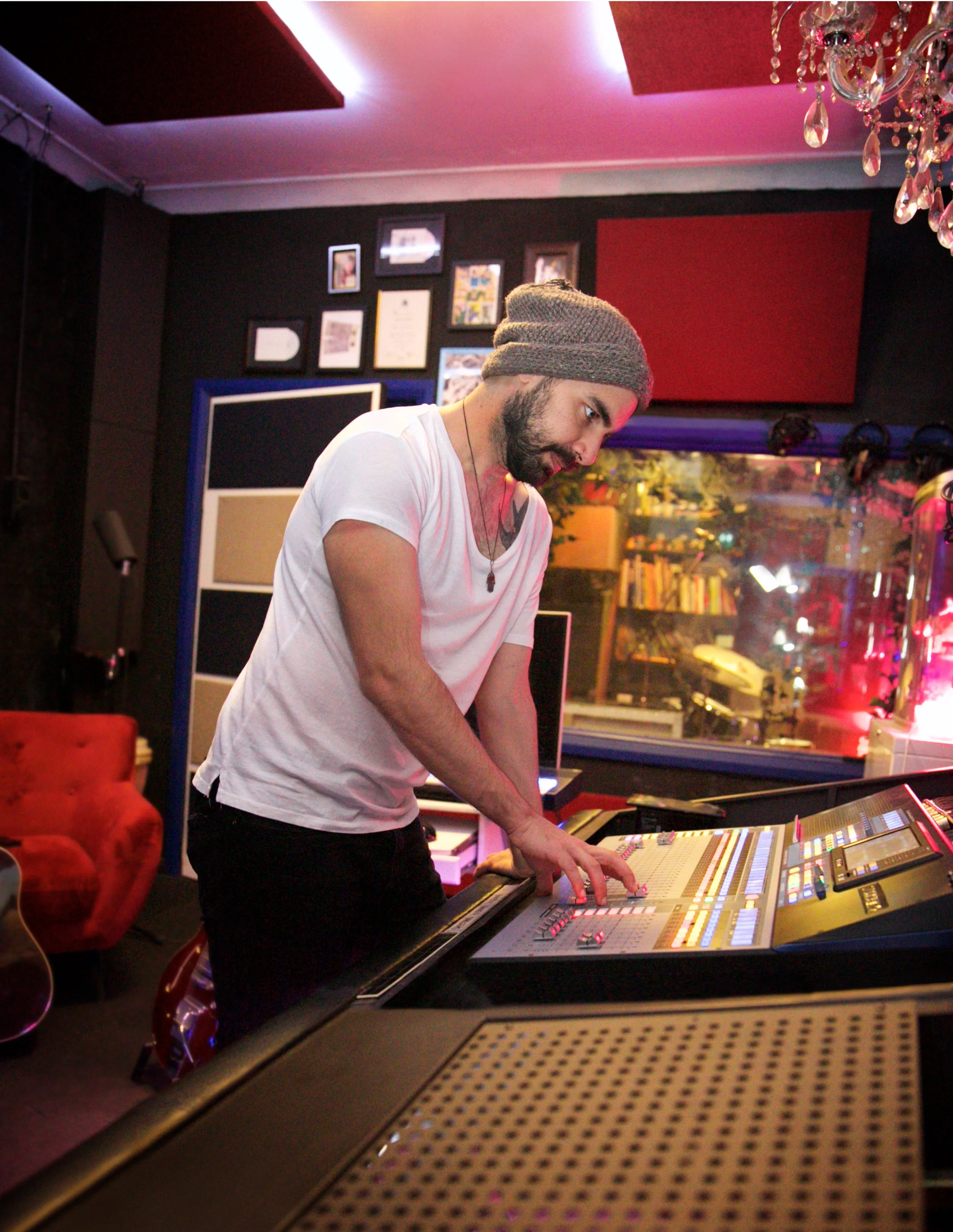 Dan Romeo producing at the mixing desk at Vienna People