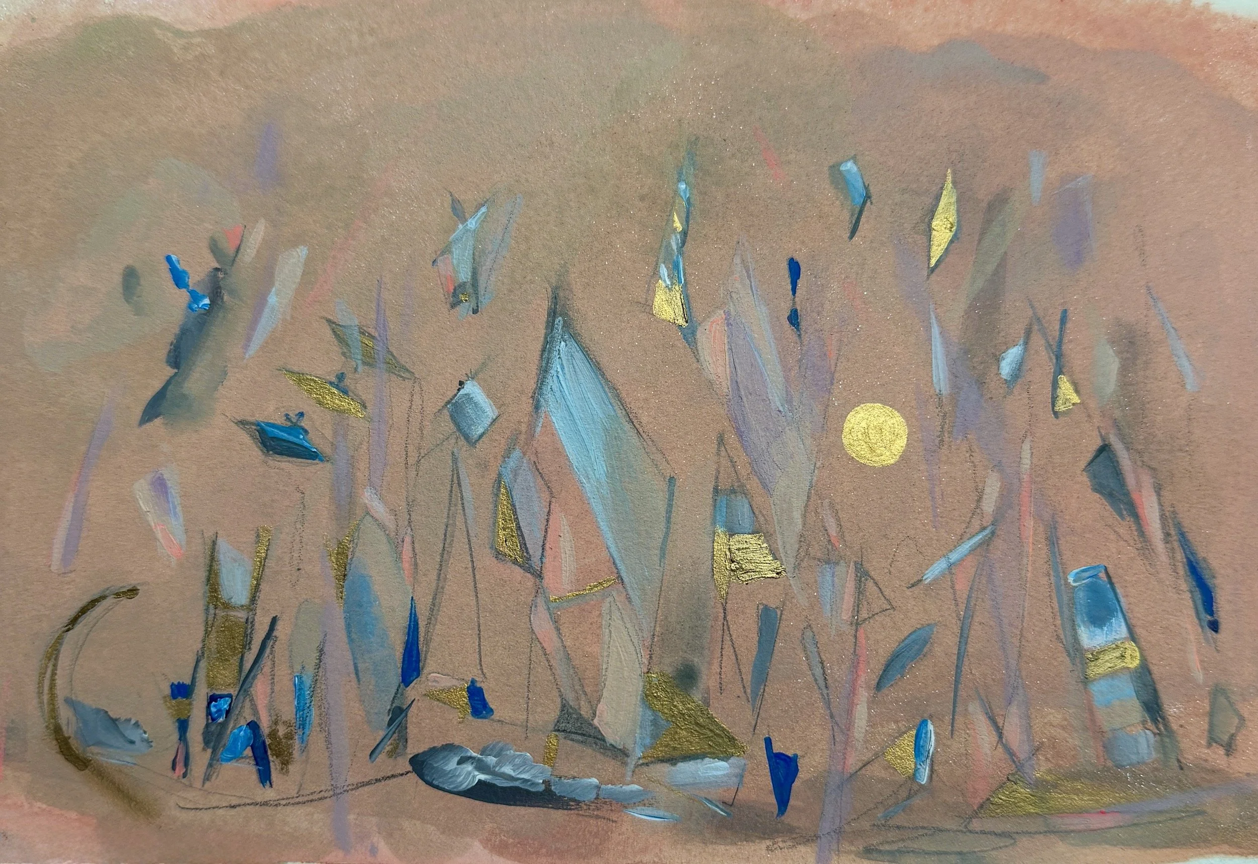 Procession, Rose Register, 2026, Metallic Watercolour, Acrylic on Arches Hot Press 512t 300lb — 24x18 in.