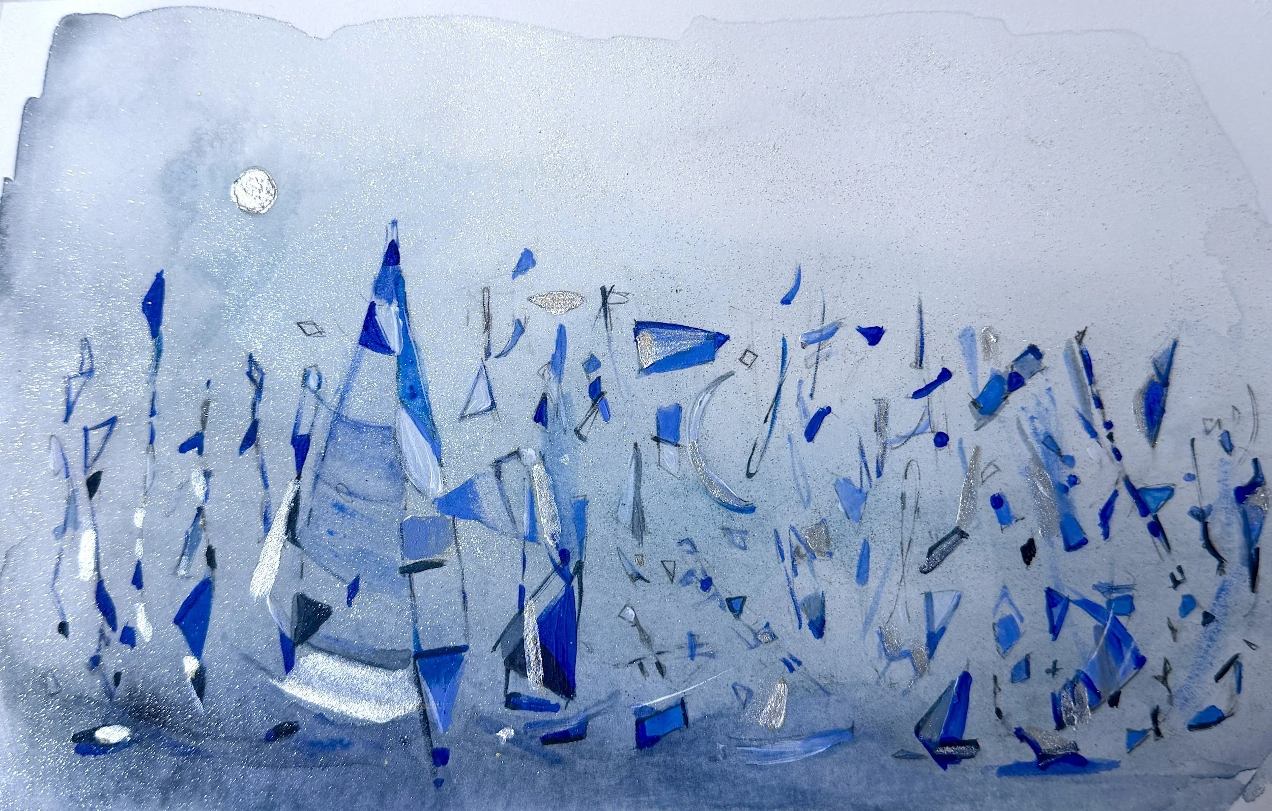 Ultramarine, 2026, Metallic Watercolour, Acrylic on Arches Hot Press 512t 300lb — 24x18 in.