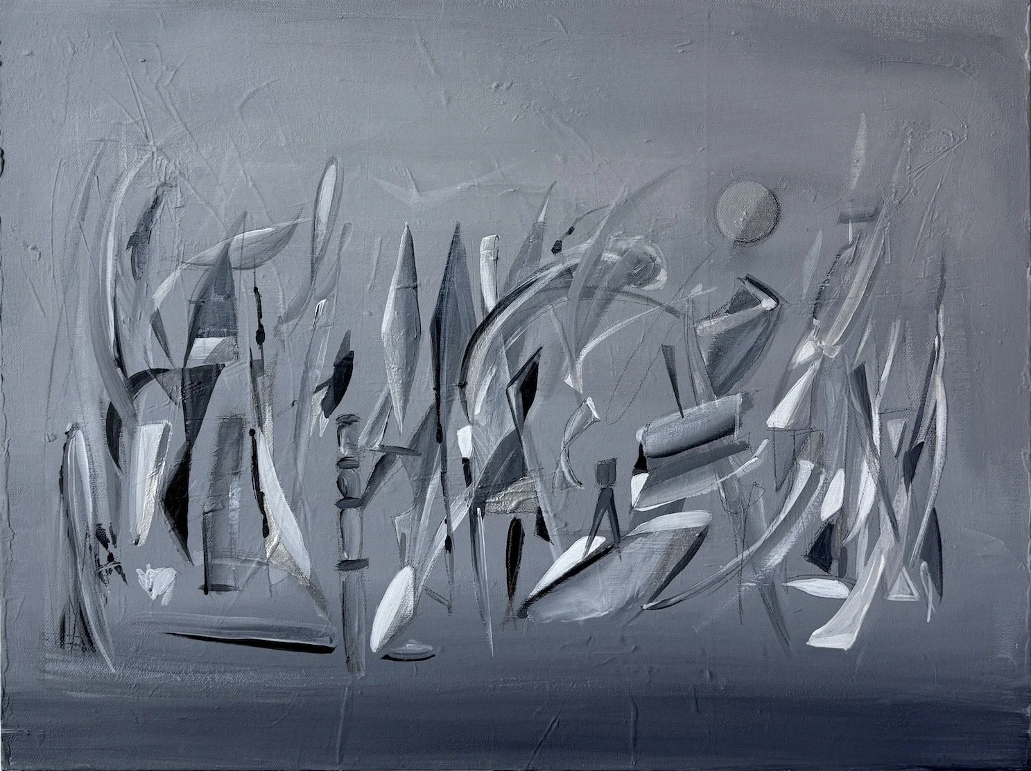 Procession, 2026, Graphite, Acrylic on Canvas — 24x18 in.