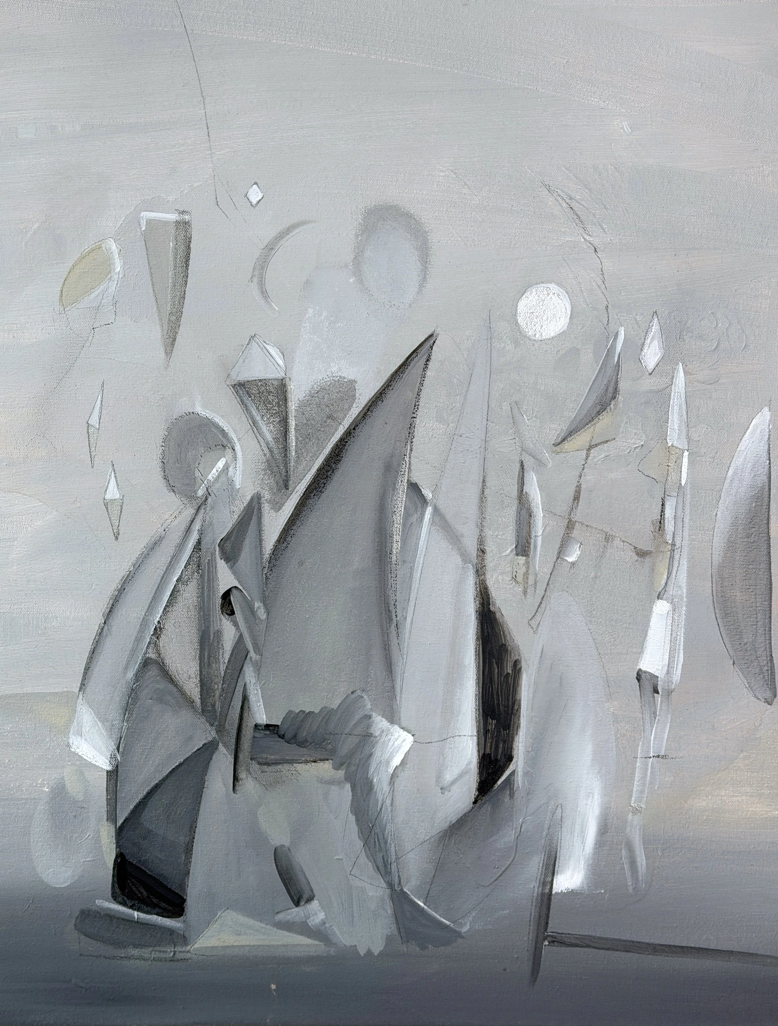 Waiting On The Permit, 2026, Graphite, Diamond Dust, Acrylic on Canvas — 22x30 in.