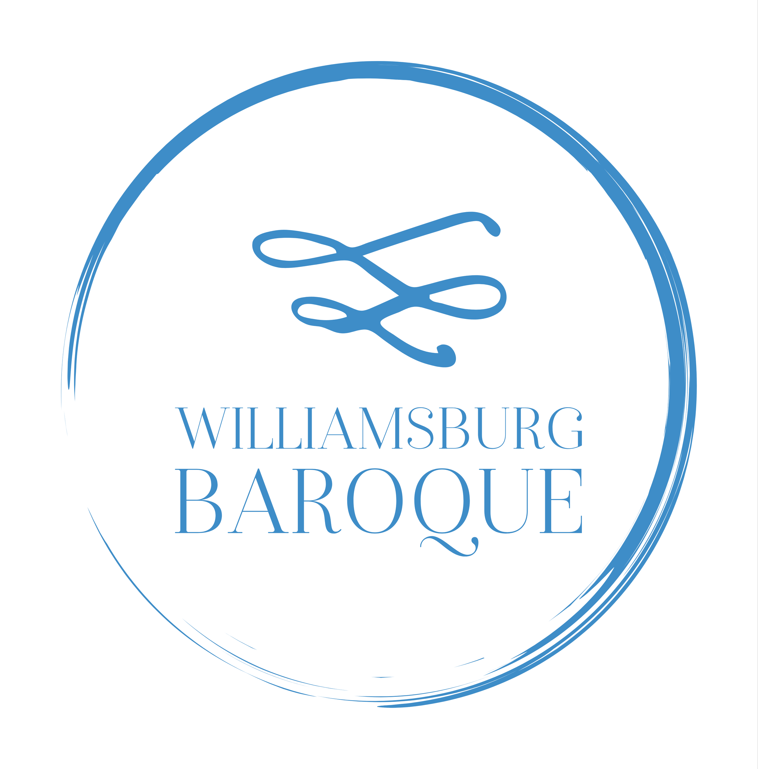 A logo with a circular blue brushstroke surrounding the text 'Williamsburg Parole Boutique' in blue font, with a stylized pair of scissors in the center.