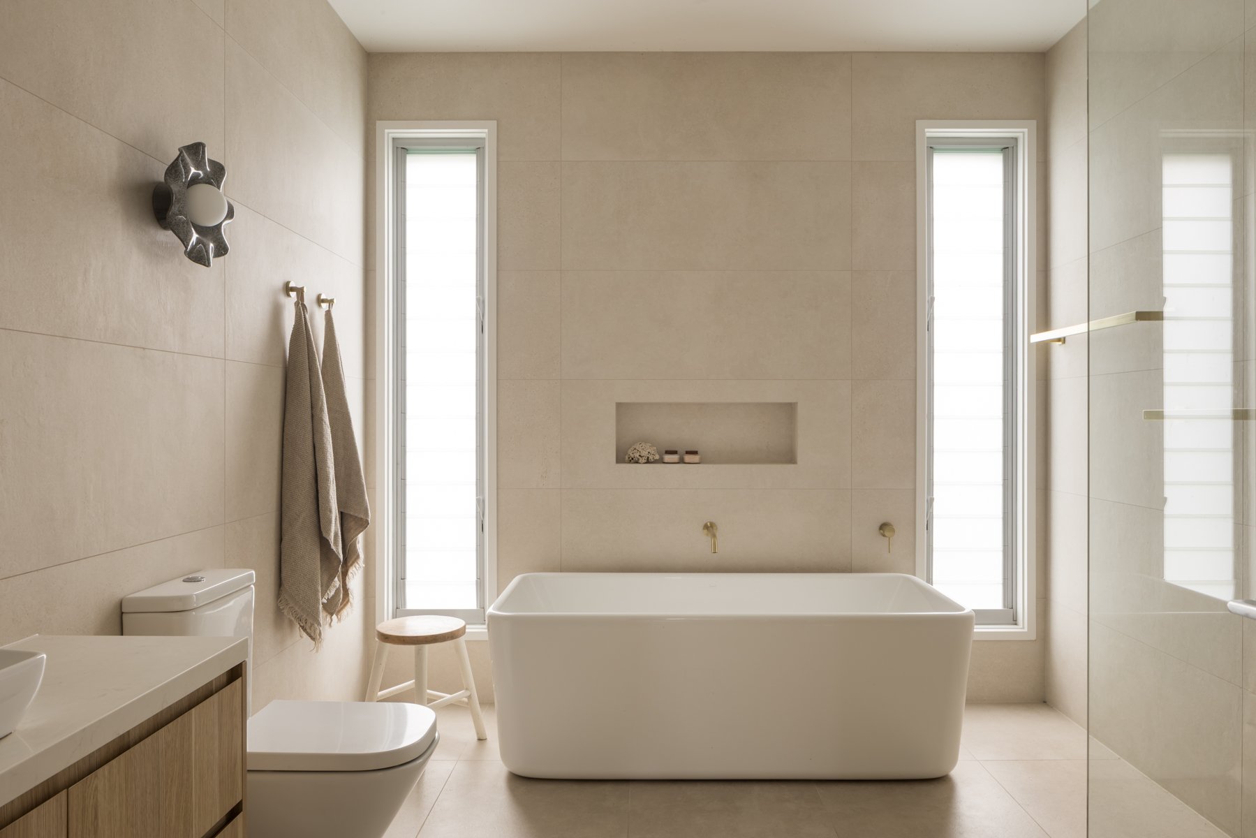 Main bathroom with freestanding bath, Shell Cove home renovation
