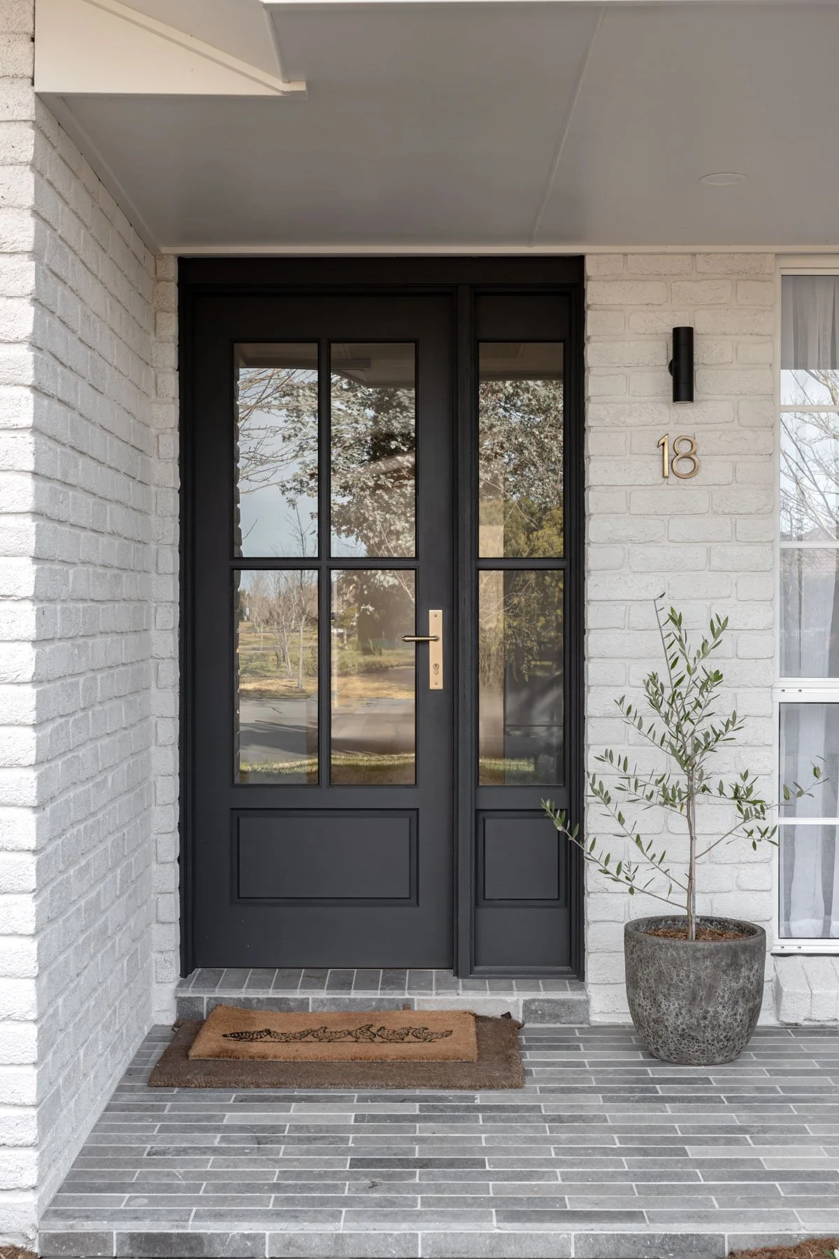 Glazed front door and tiled porch, Bowral country home renovation