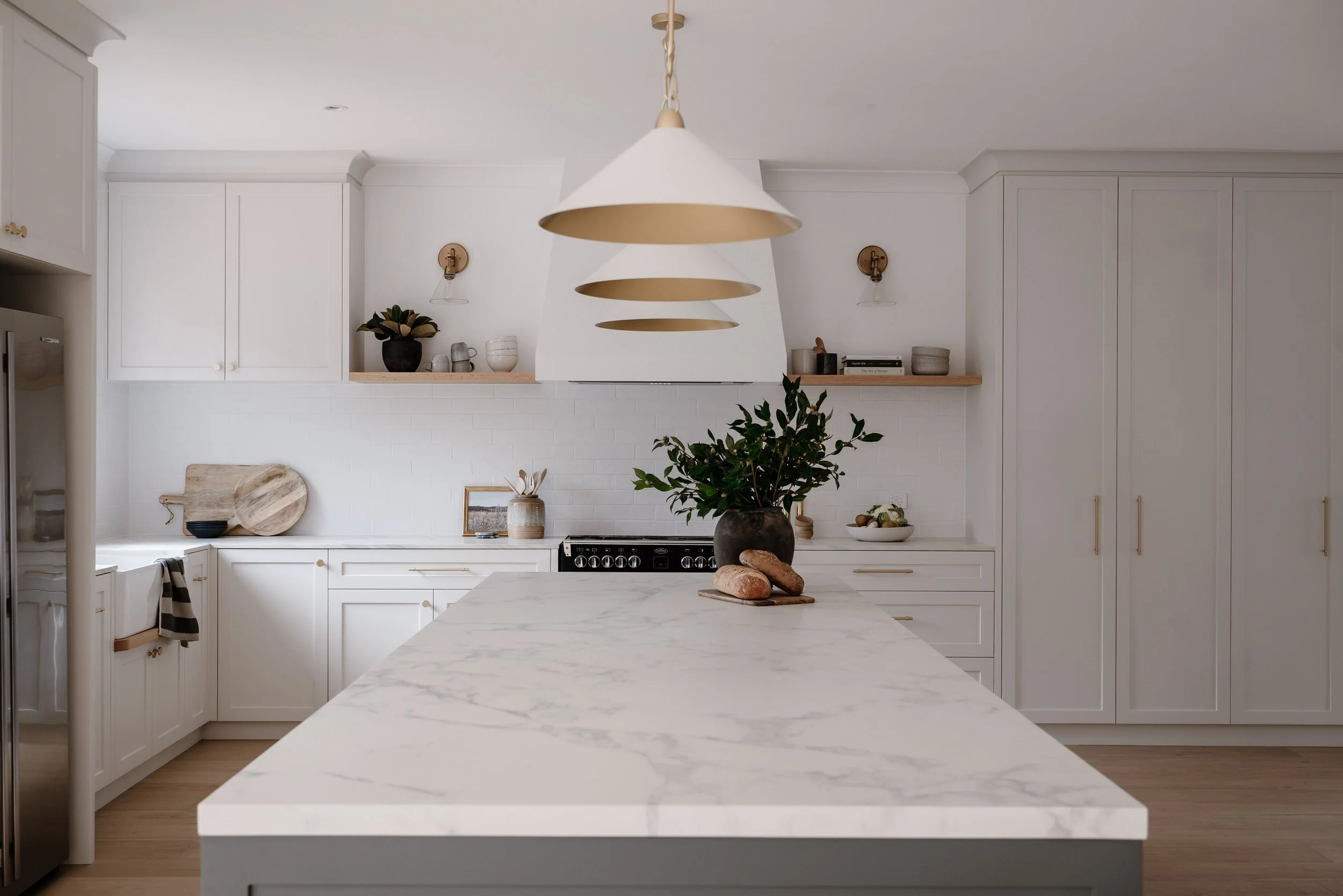 Shaker kitchen with freestanding cooker and pendant lights, Bowral