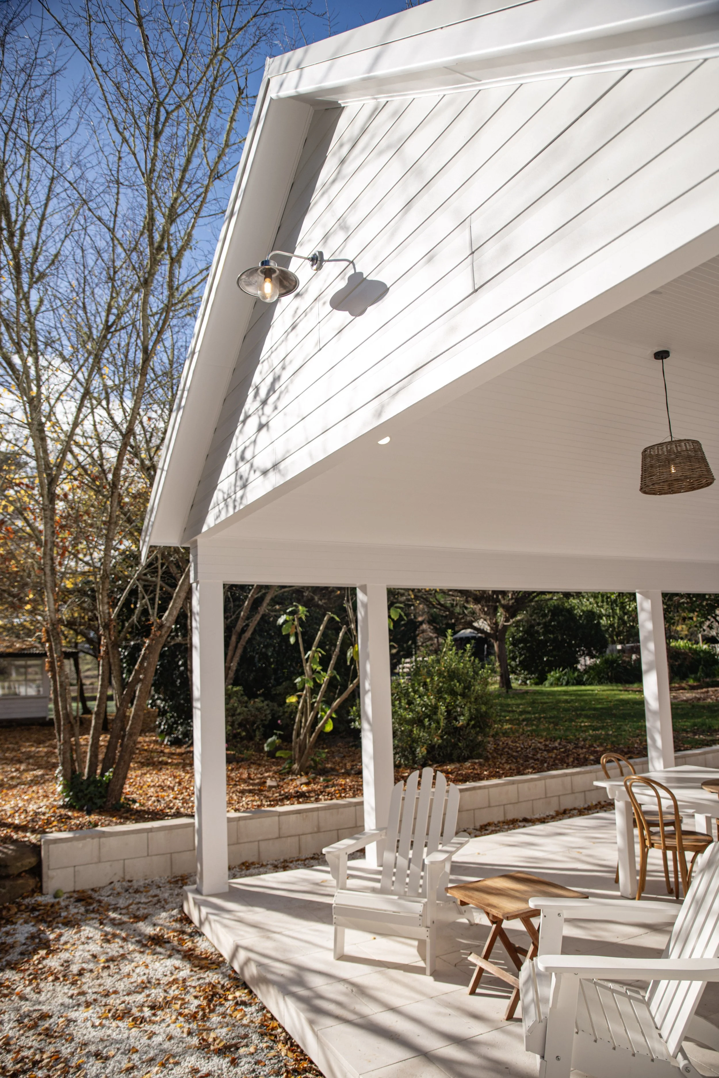 Timber lined gable and lighting detail, Canyonleigh alfresco