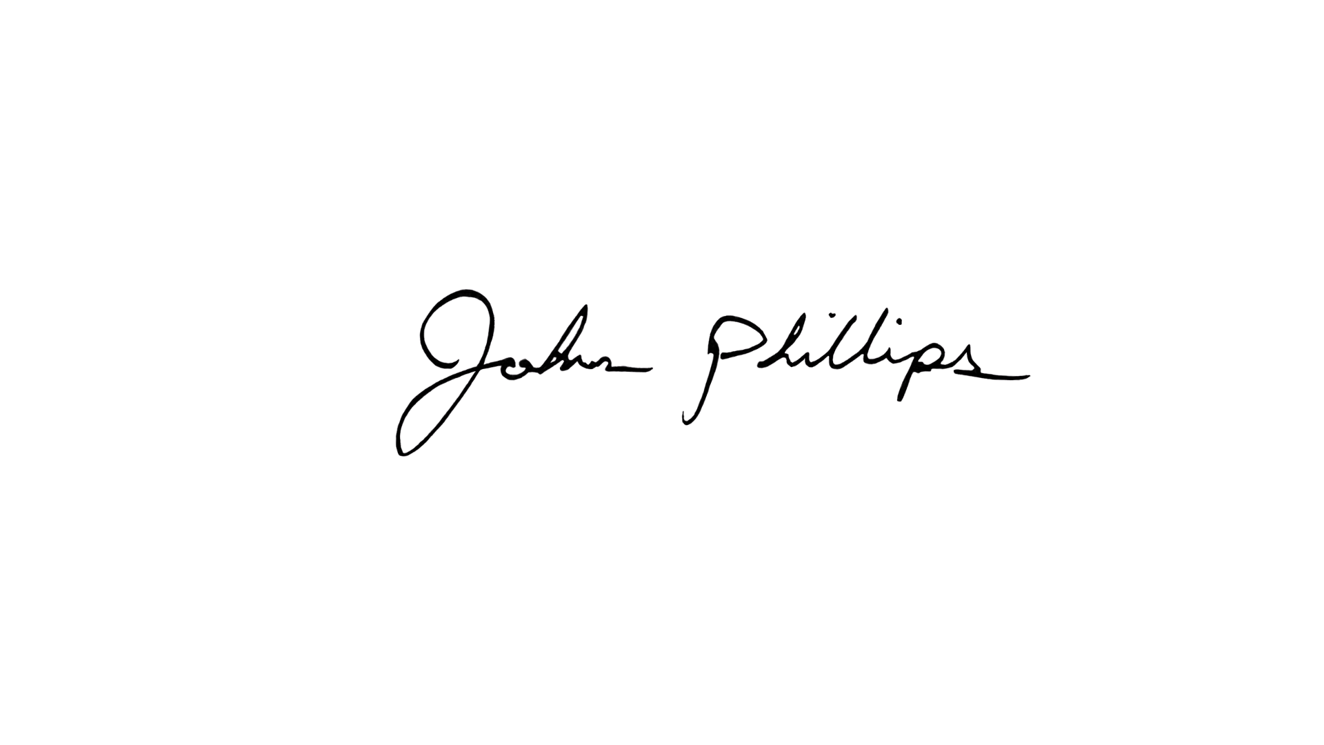 Black background with the signature of John Phillips in cursive writing at the bottom.