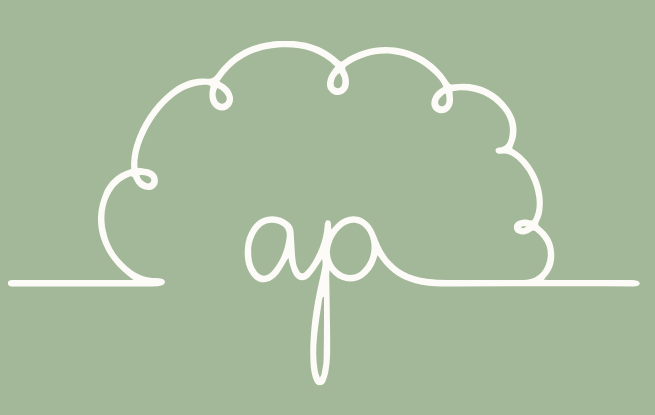 A minimalist line drawing of a cloud shape with the lowercase letters 'a' and 'g' underneath, all on a green background.