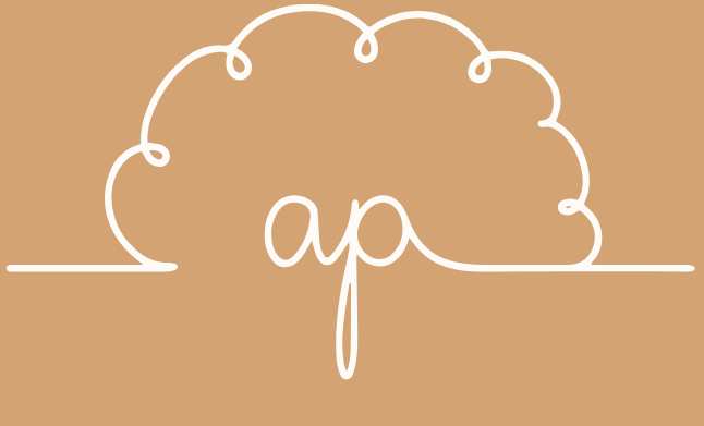 A minimalistic line drawing of a cloud with the letters 'ap' in the center on a beige background.