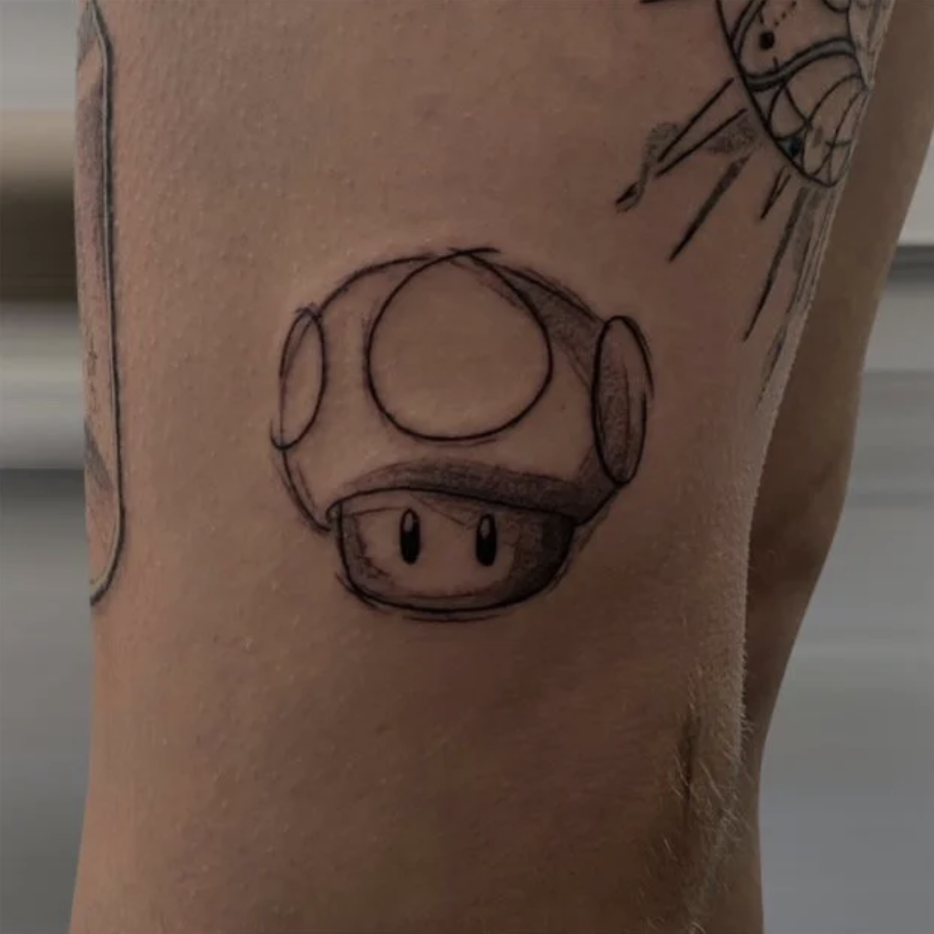 Mario Kart Toad Tattoo Fine Line