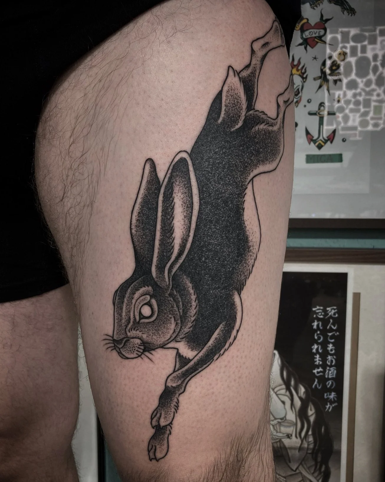Tätowierung eines Hasen im Dotwork Stil