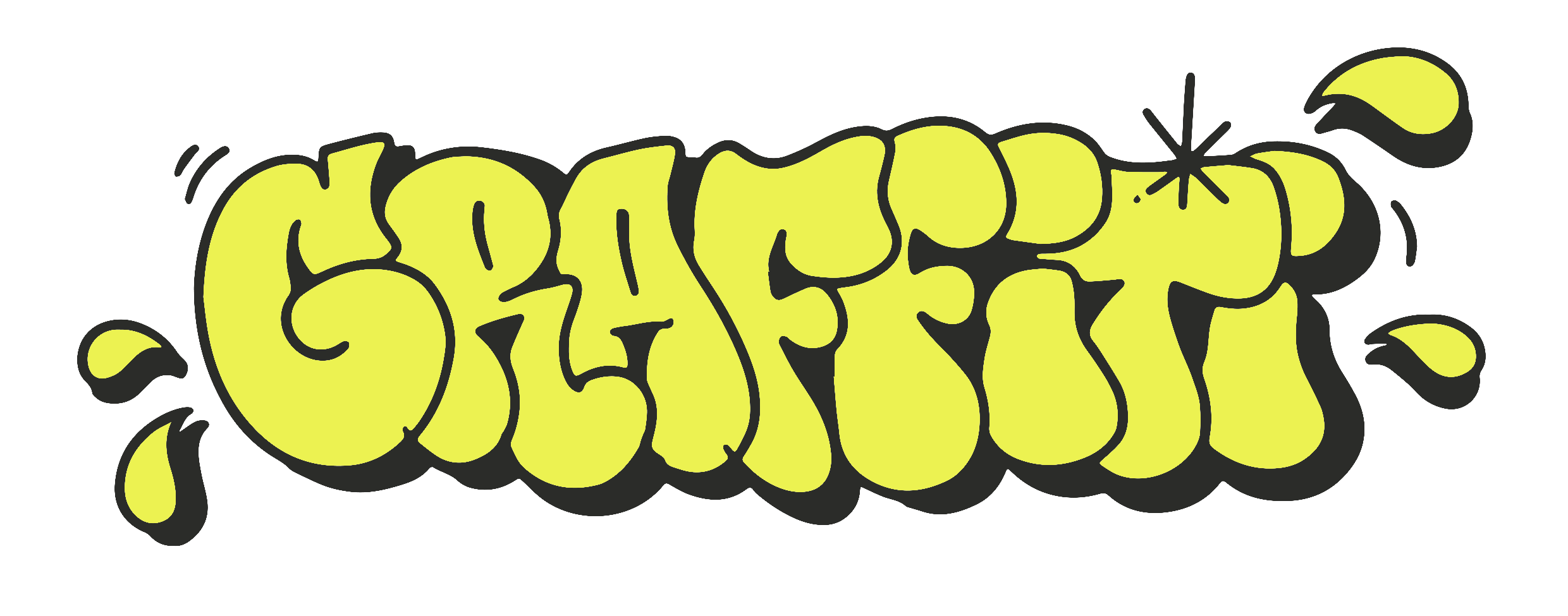 Der Schriftzug 'GRAFFITI' in gelbem Bubble Style