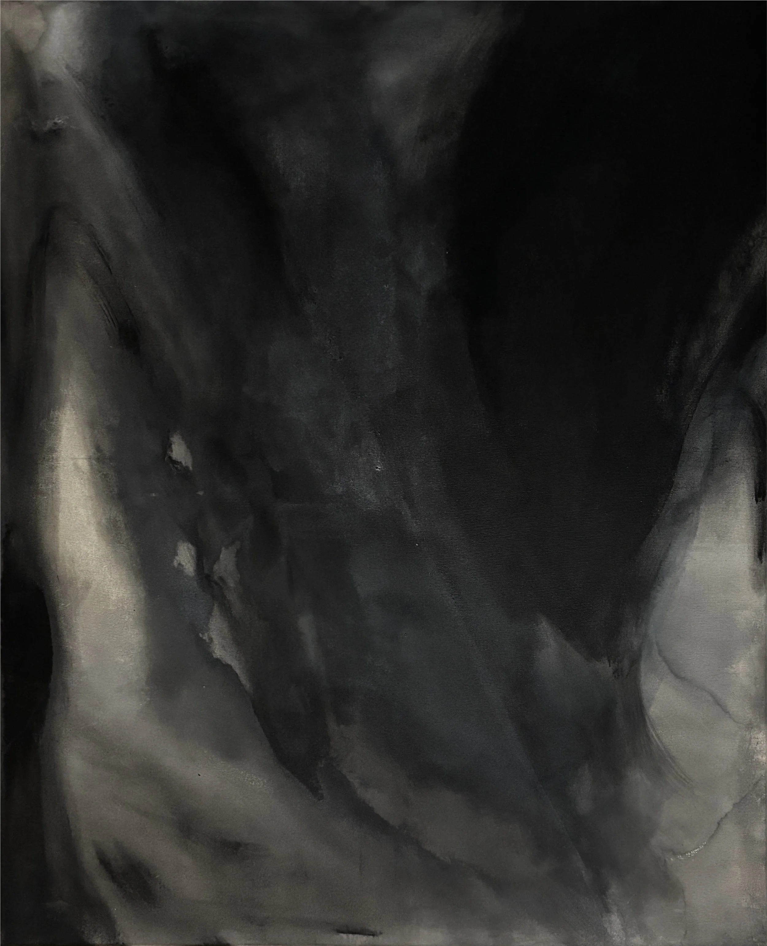 Dark, abstract black-and-gray textured surface with smoky vertical shadows