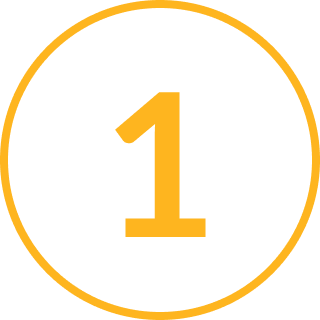 A circular badge with a black center, yellow border, and the number '1' in yellow in the middle.