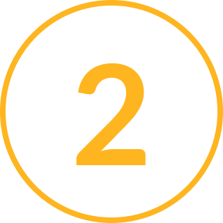 A black circle with a gold border and the number 2 in the center.