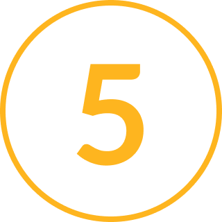 A black circle with a yellow border and the number 5 inside, centered in yellow.