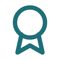 Teal award ribbon icon with a circular center and pointed tails