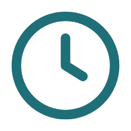 Teal clock icon showing approximately 4 o’clock