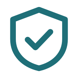 Teal shield outline with a checkmark symbol