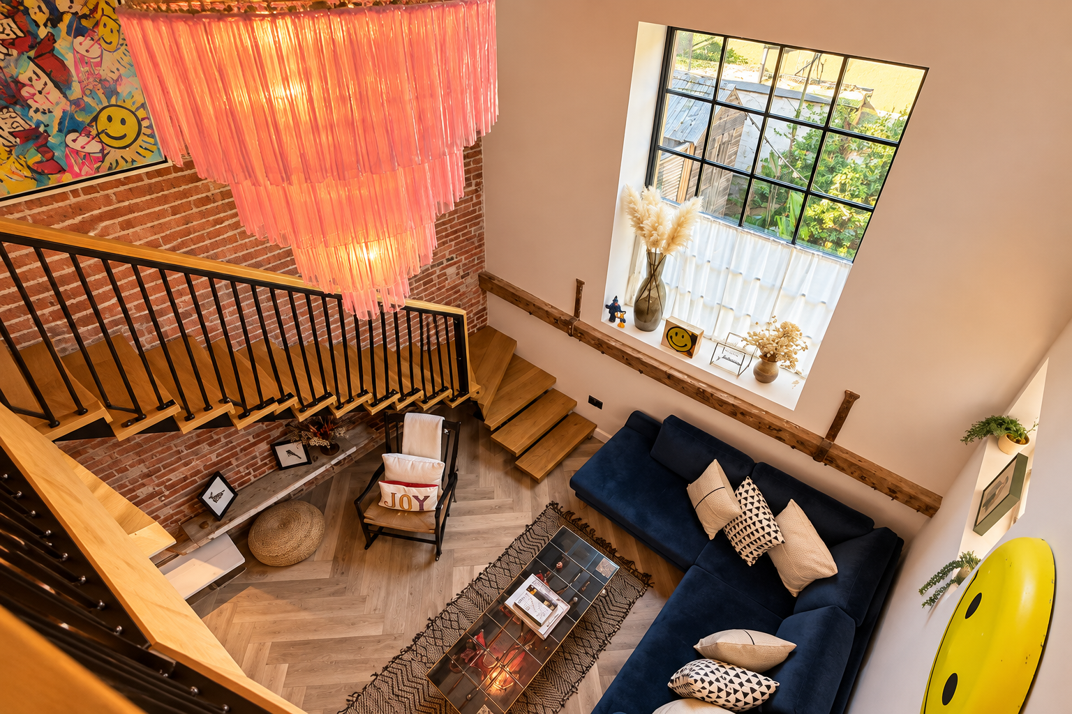 Eclectic Loft with Pink Fringe Chandelier (1).png