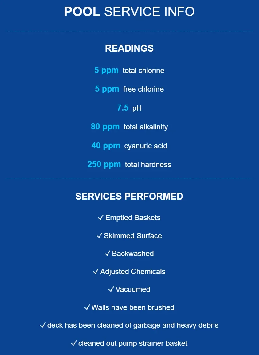 Example of Pool Service Report