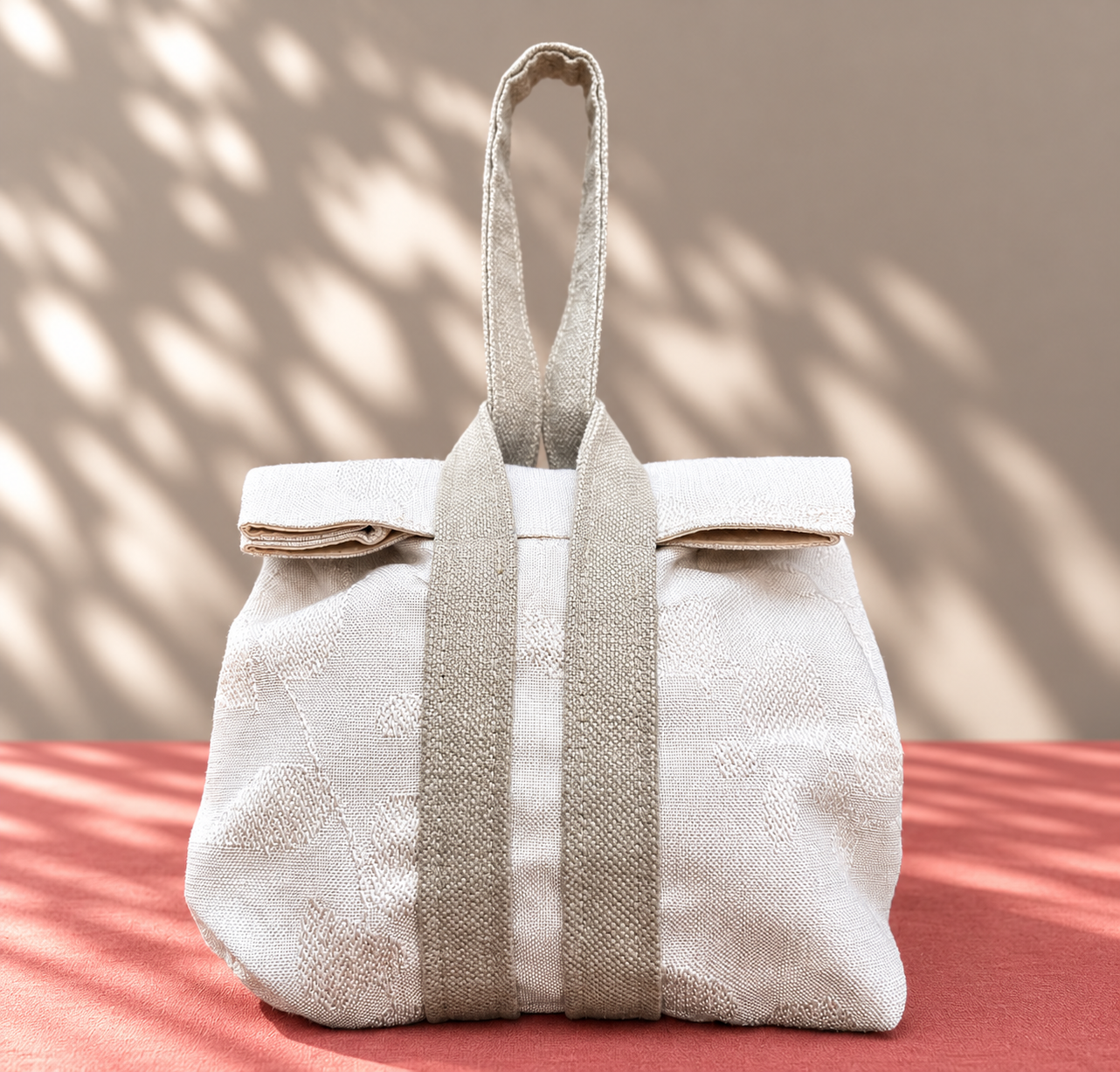 Textured Cream Roll-Top Tote in Sunlight.png