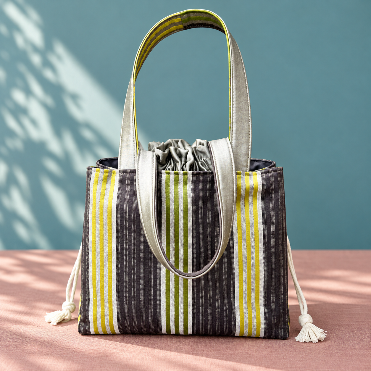 Olive Stripe Drawstring Bag