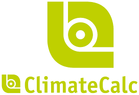 Logo de ClimateCalc en vert lime avec symbole circulaire et texte en dessous