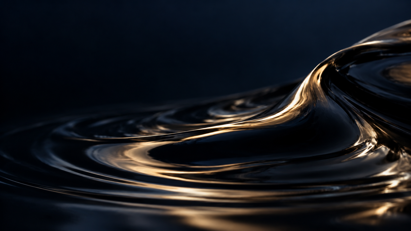 Close-up of smooth, dark, reflective liquid surface with subtle highlights and ripples.