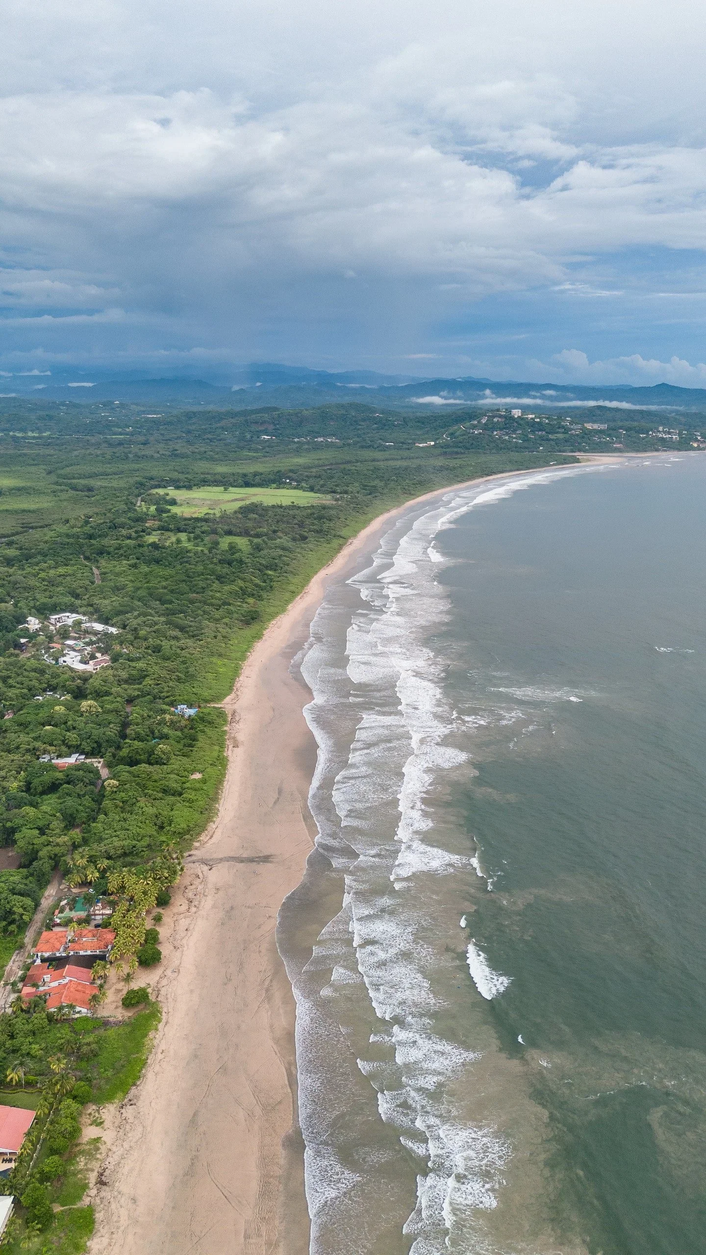 Aerial view of Playa Grande beach and the Tamarindo estuary in Guanacaste, Costa Rica