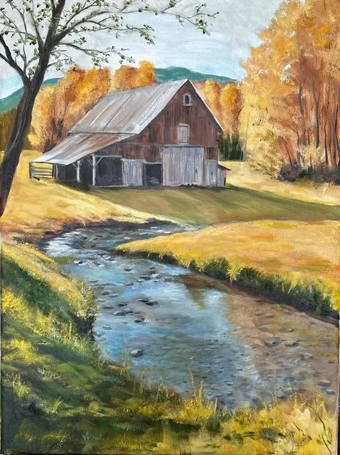 Creekside Barn, 18”x24”, Oil