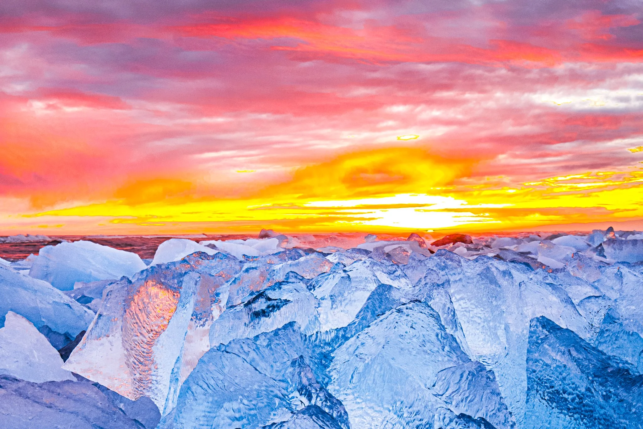 Sunset on Diamond Beach - Diamond Beach, Iceland