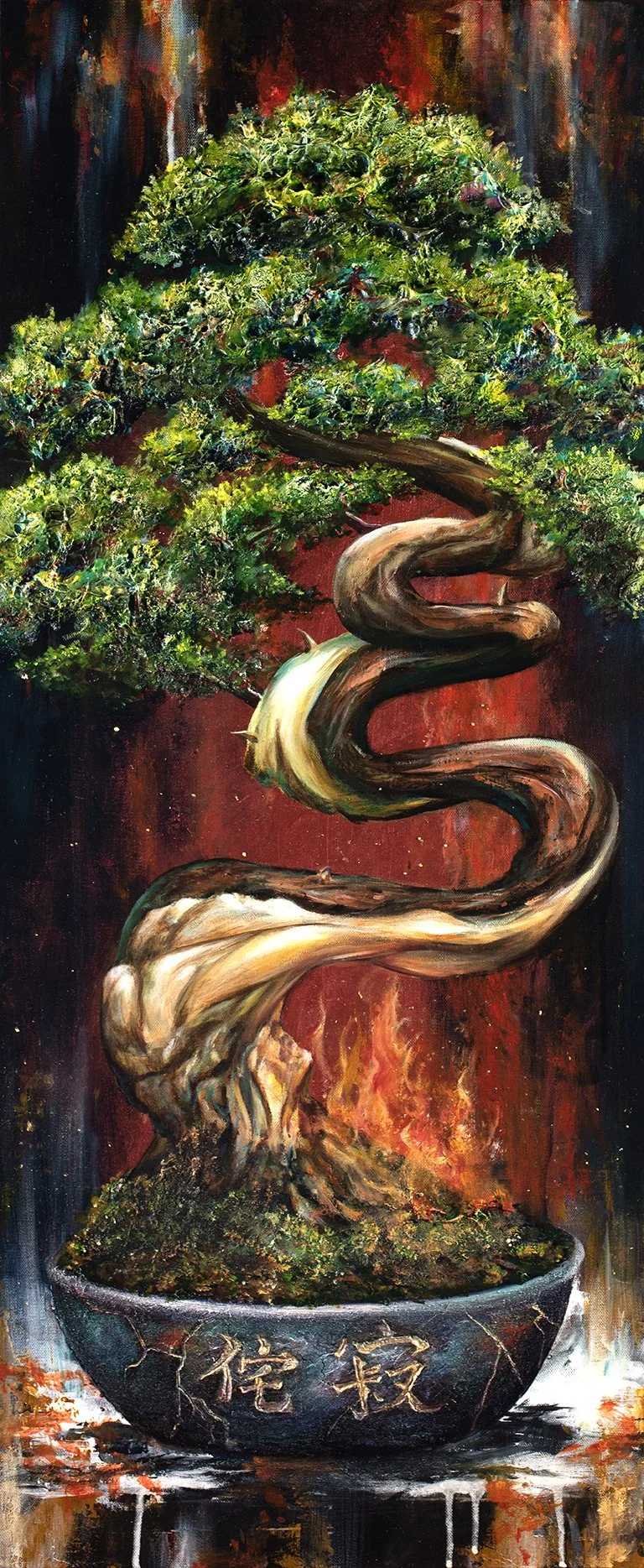 Bonsai Tree (Wabi Sabi), Oil on Canvas, 12x36"