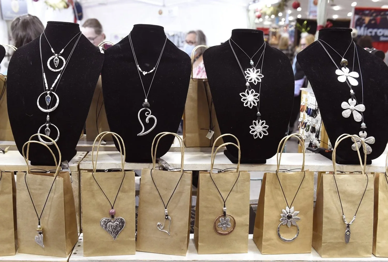 Handmade necklaces on display