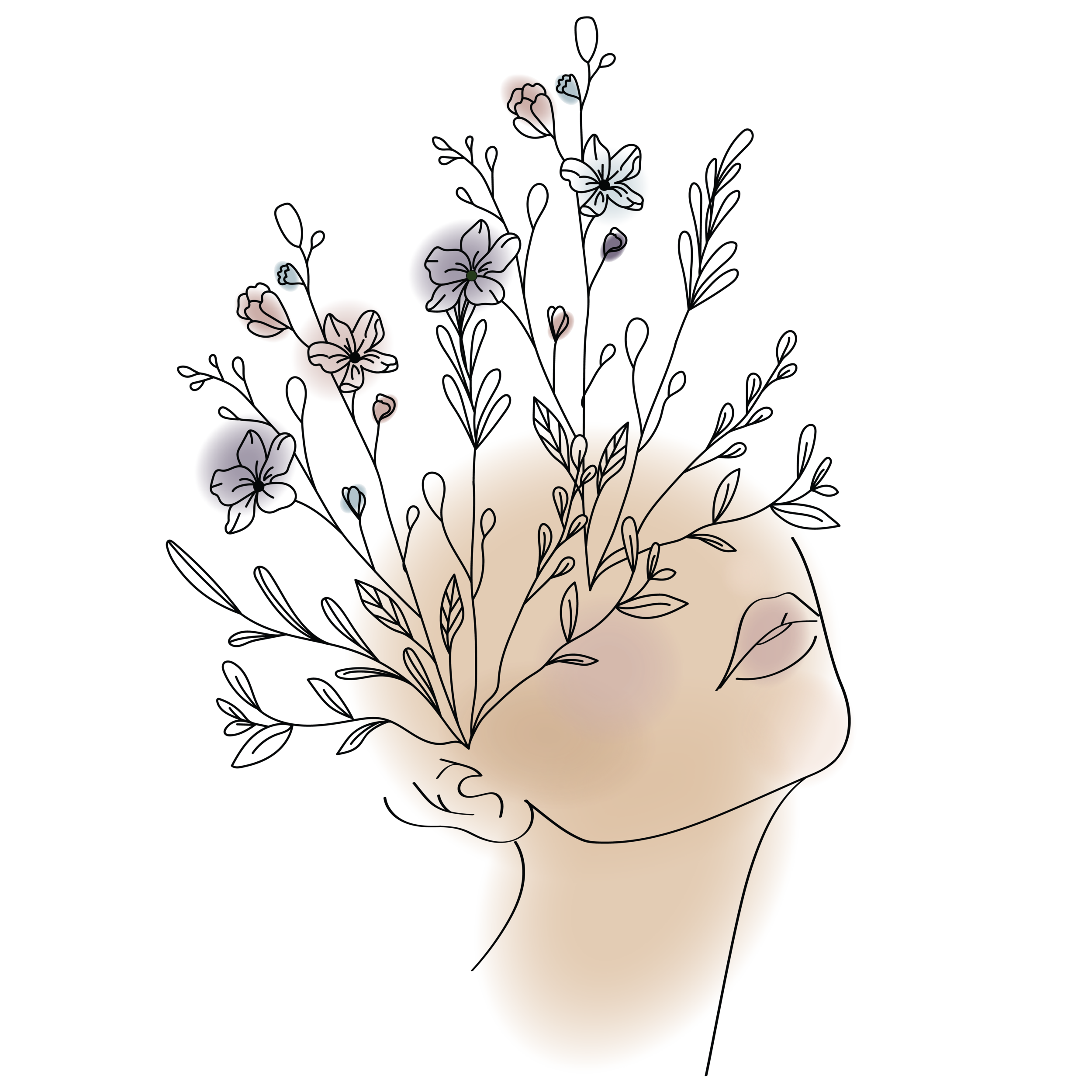 Stylized illustration of a person holding a bouquet of flowers with his arms crossed, done in a minimalist, outlined art style with muted tones.