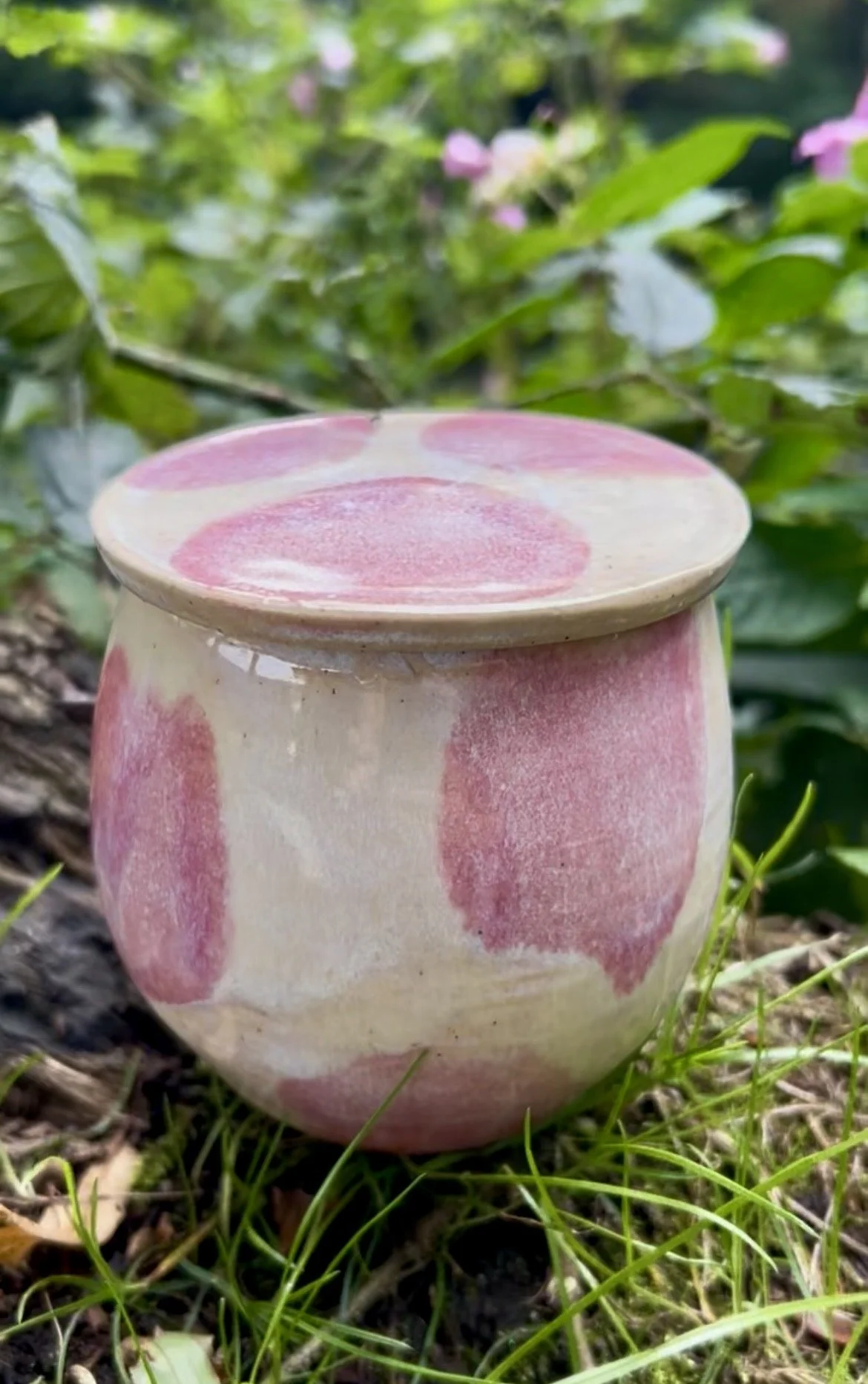 Pink spotty medium lidded jar