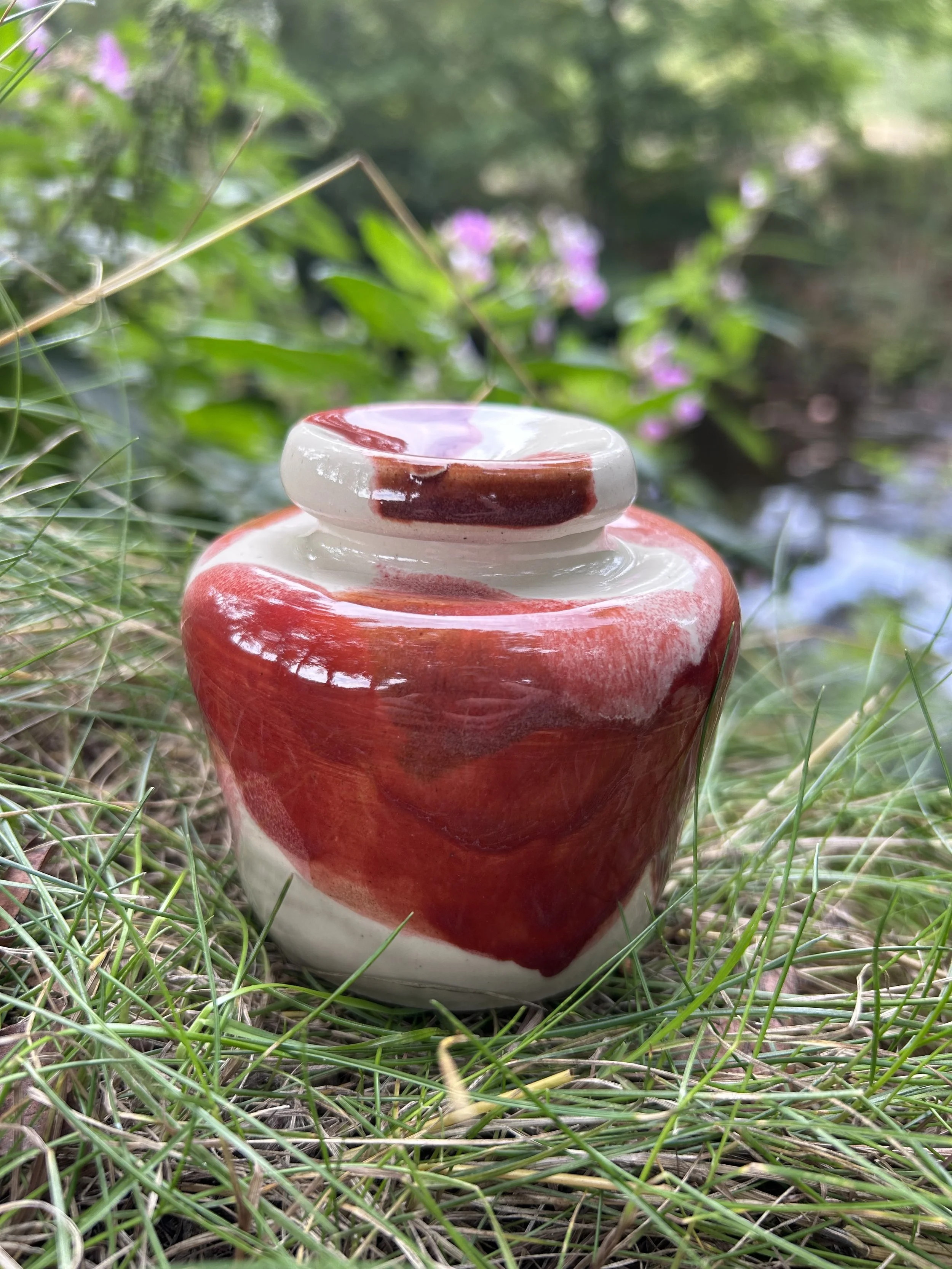 Cow print inspired small lidded jar