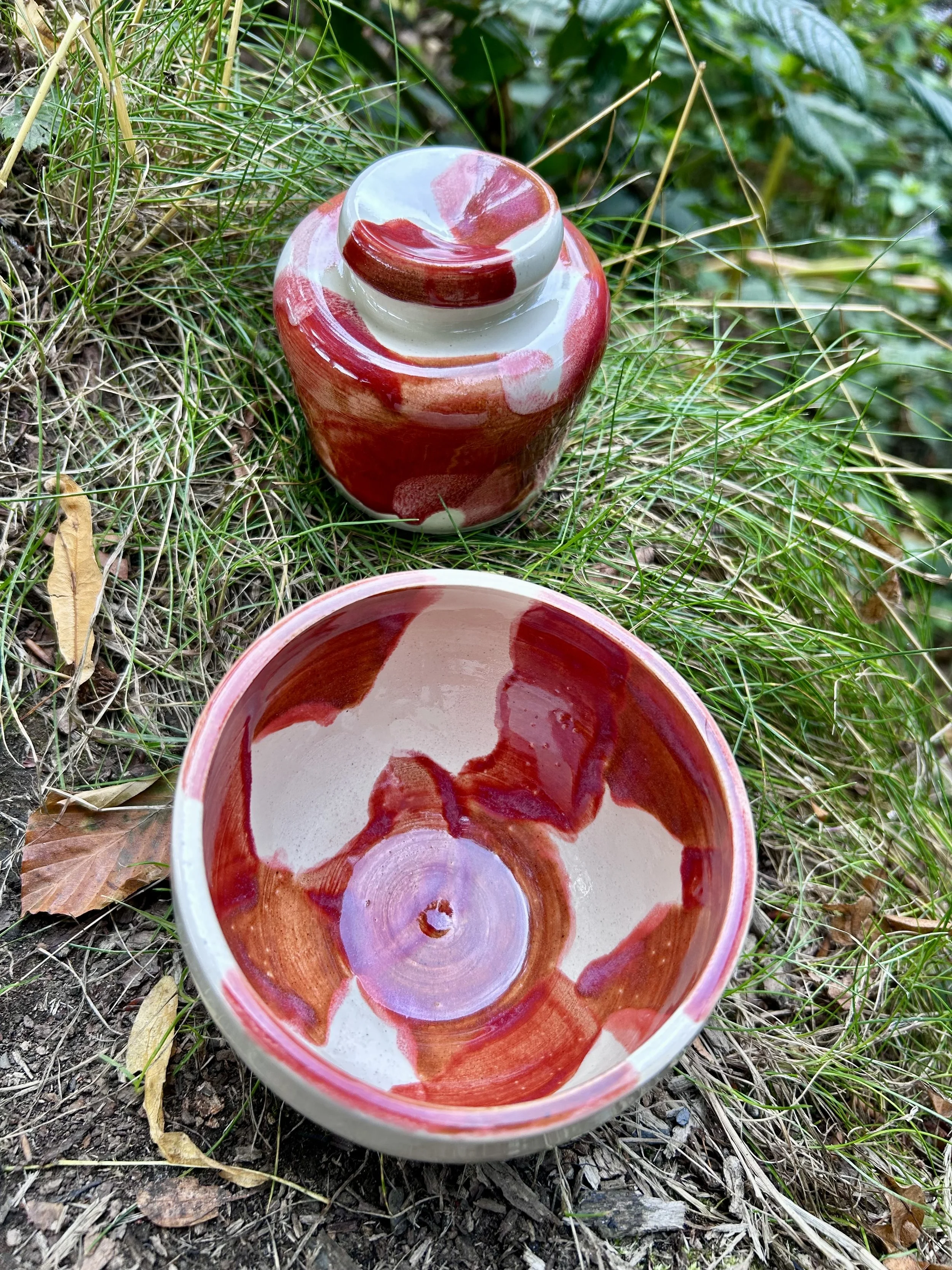 Cow print inspired bowl & lidded pot