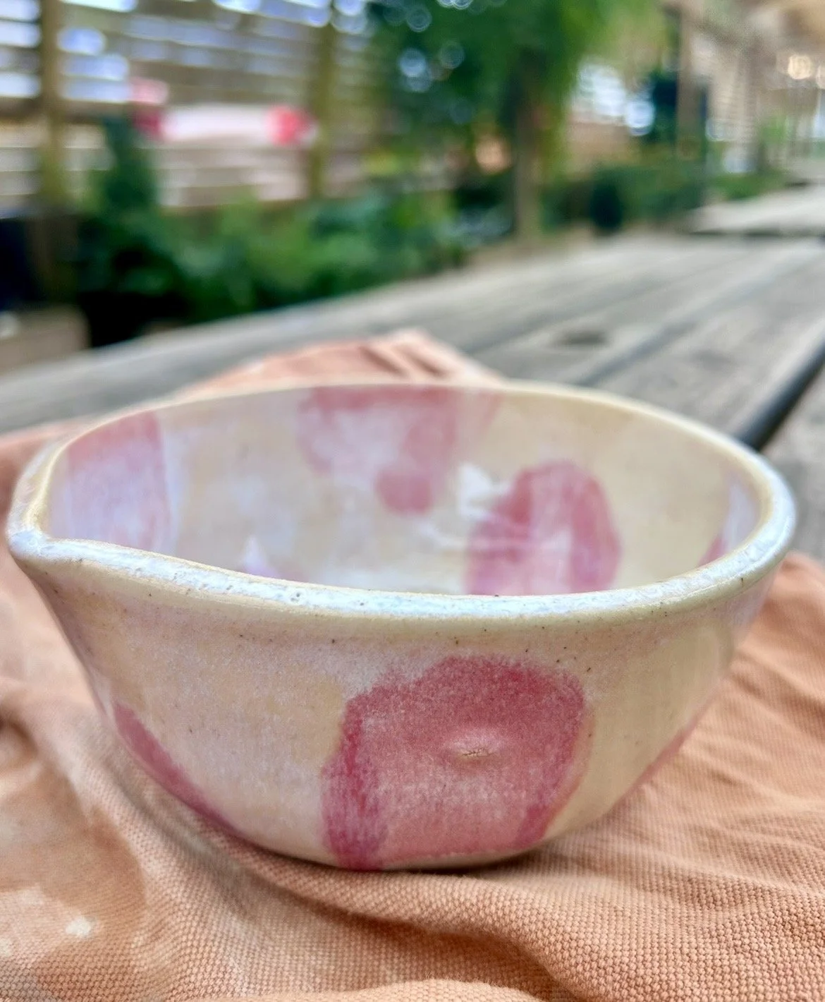 Pink spotty matcha bowl