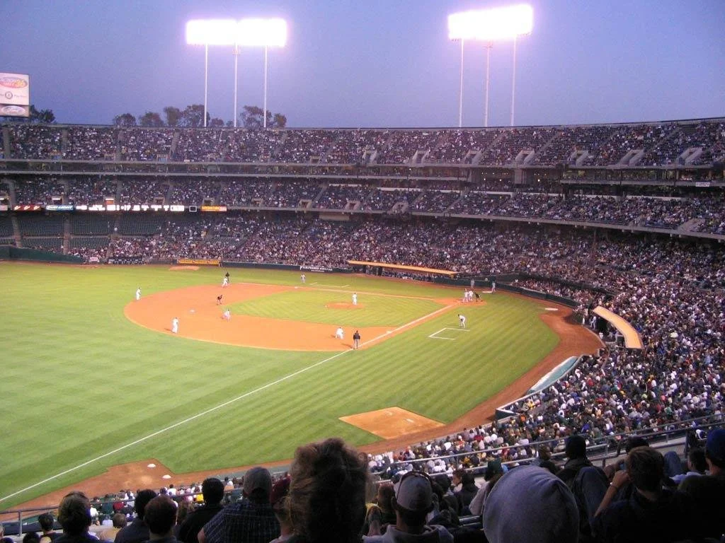 Oakland Coliseum baseball game, site of Derek Jeter's Flip play in the 2001 ALDS.