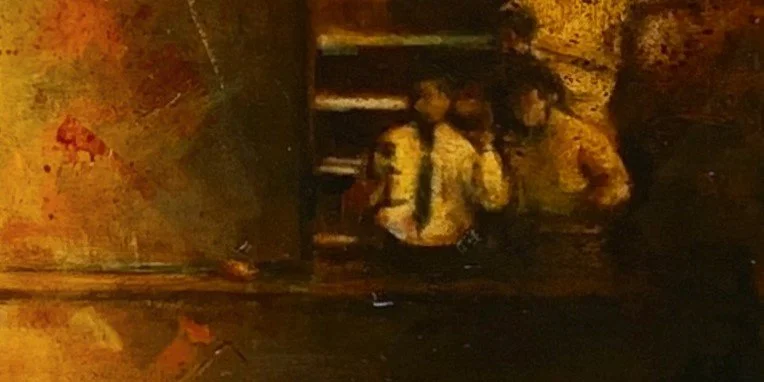 The Catch - detail of acrylic painting of Willie Mays making his 1954 World Series catch by Jacob Secrest