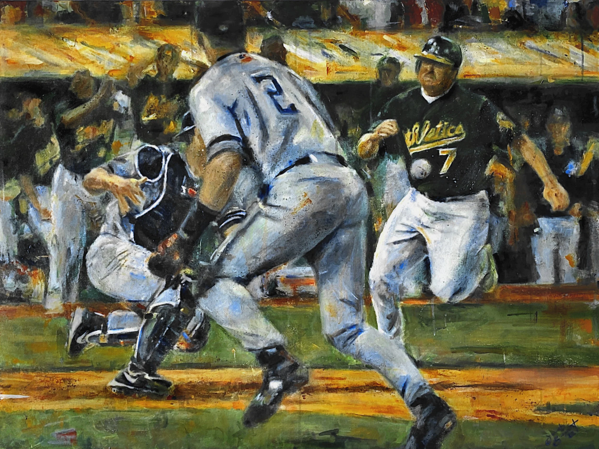 The Flip, acrylic painting of Derek Jeter’s famous 2001 ALDS flip play against the Oakland Athletics by artist Jacob Secrest