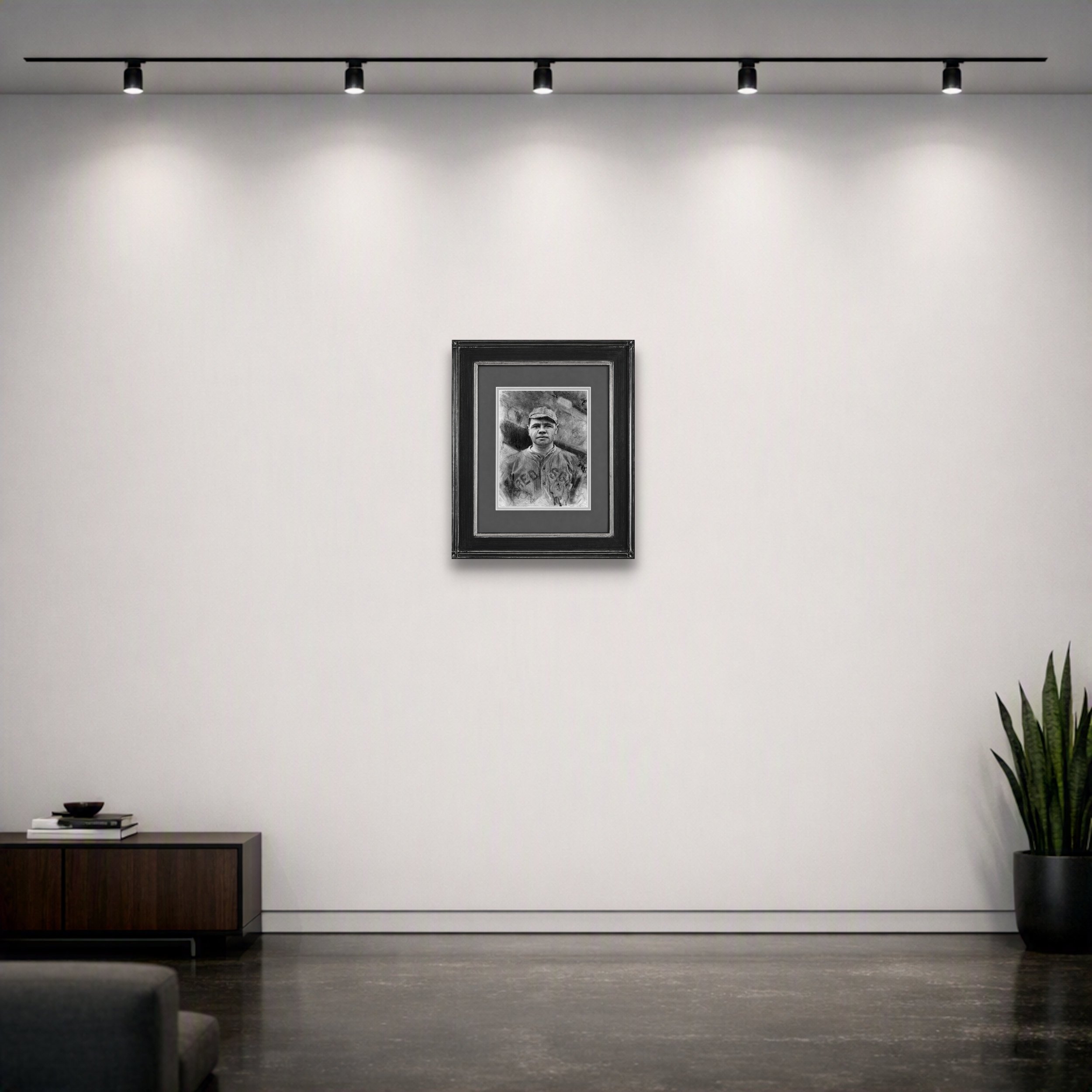 Prologue - In situ charcoal portrait of a young Babe Ruth in his Boston Red Sox uniform before his legendary Yankees career by Jacob Secrest.