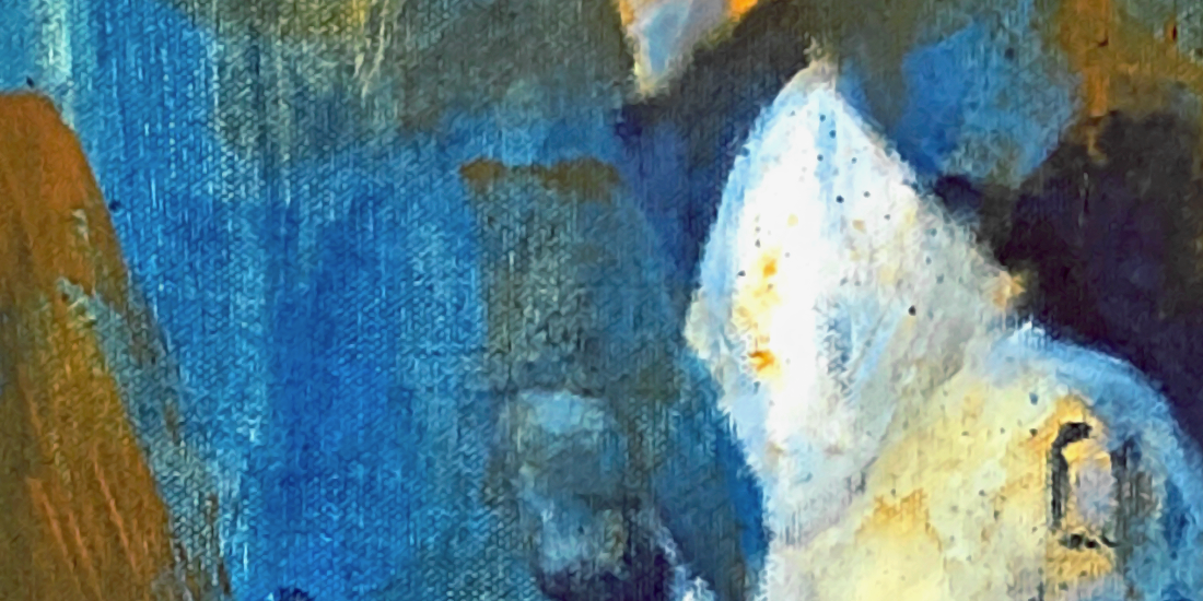 Mishap - detail of acrylic painting of Jose Canseco at the outfield wall during the infamous play when a fly ball bounced off his head for a home run by Jacob Secrest.