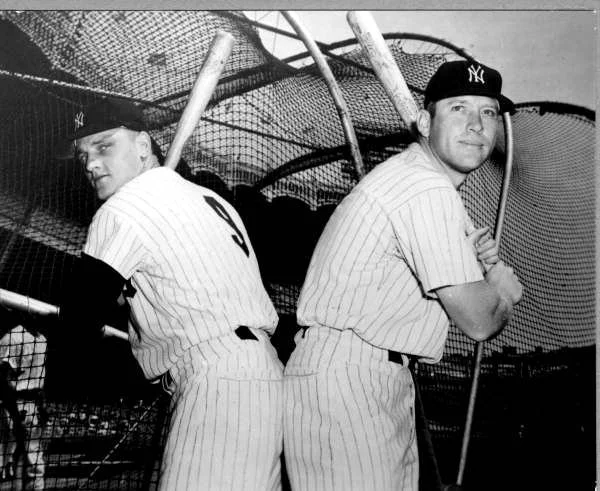 Mickey Mantle and Roger Maris together at Yankee Stadium in 1962.