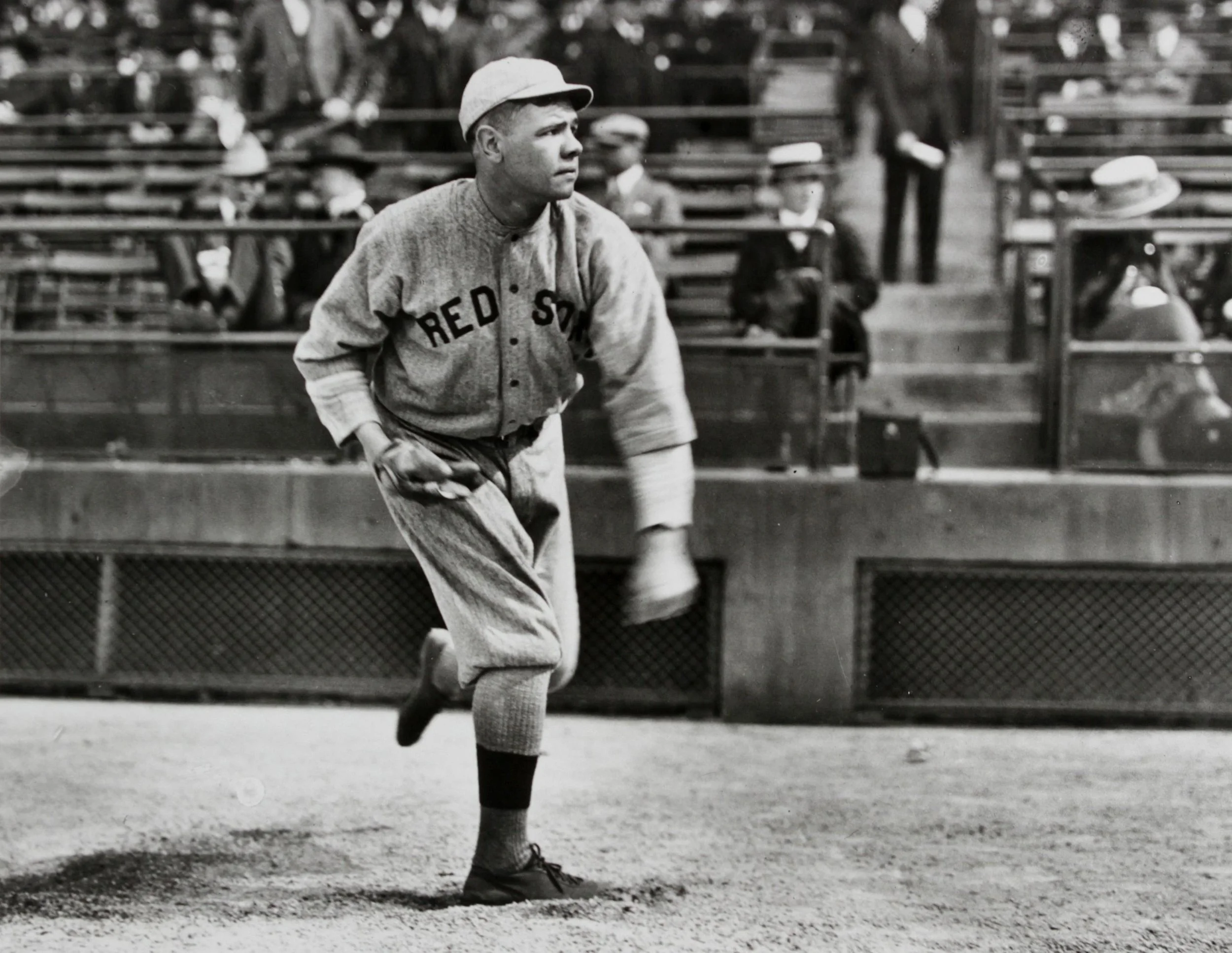 Babe Ruth pitching for the Boston Red Sox during his early major league career.