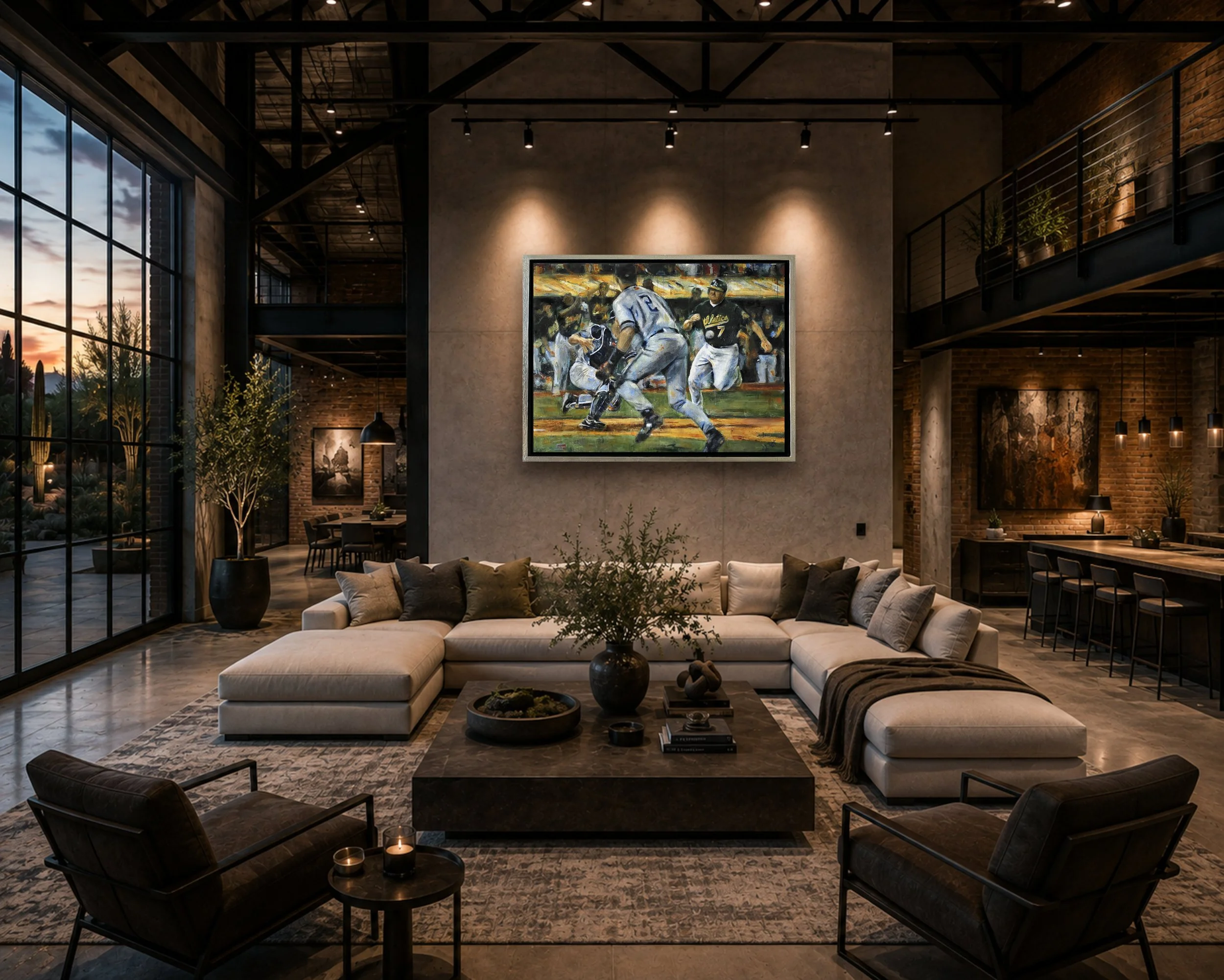 The Flip - In situ acrylic painting of Derek Jeter making his famous flip play against the Oakland Athletics during the 2001 postseason by Jacob Secrest.