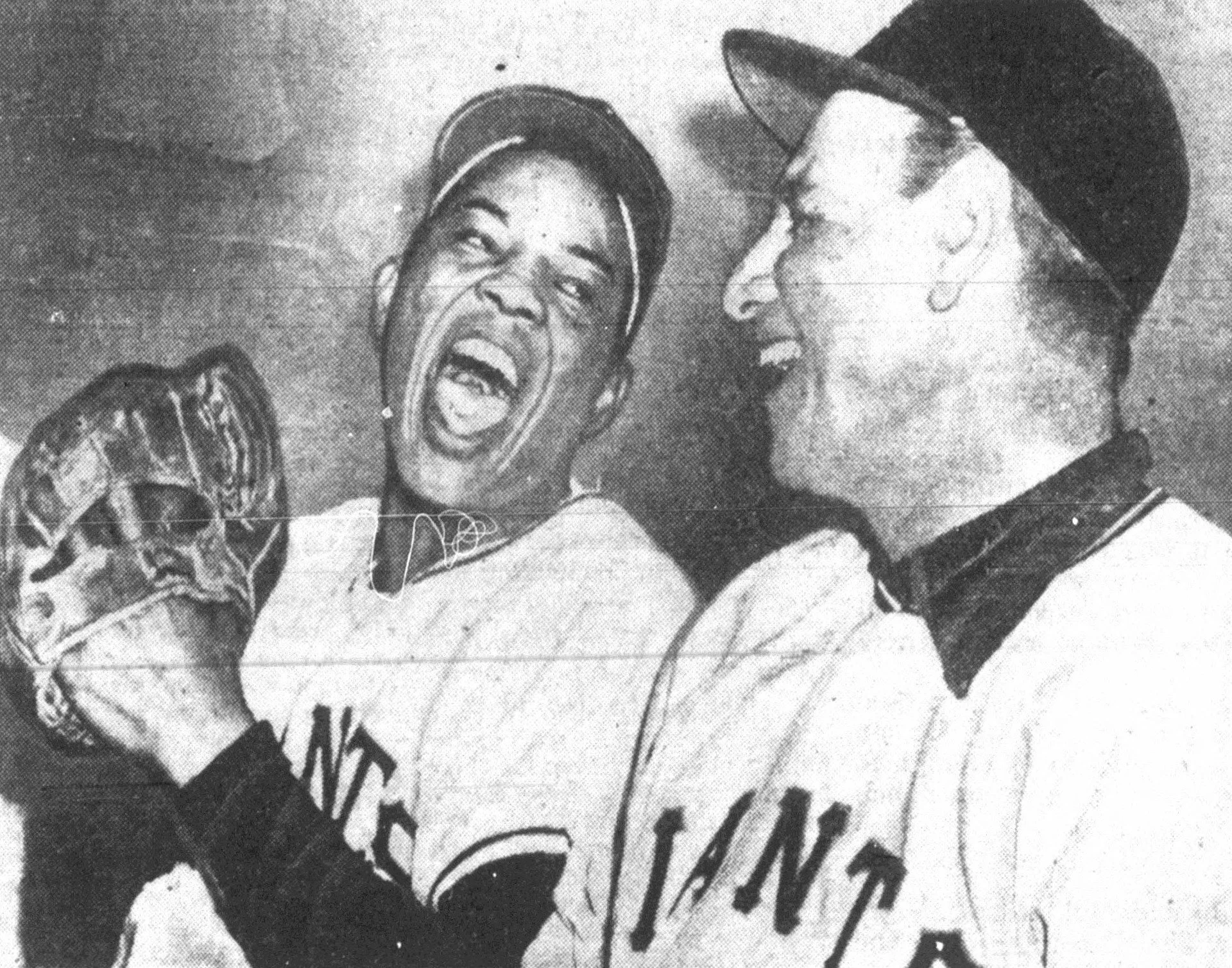 Willie Mays with New York Giants manager Leo Durocher in 1954.